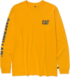 Caterpillar Trademark Banner Long Sleeve Tee Shirts for Men with Center Back Neck Wire Management Loop and Cat Workwear Logo