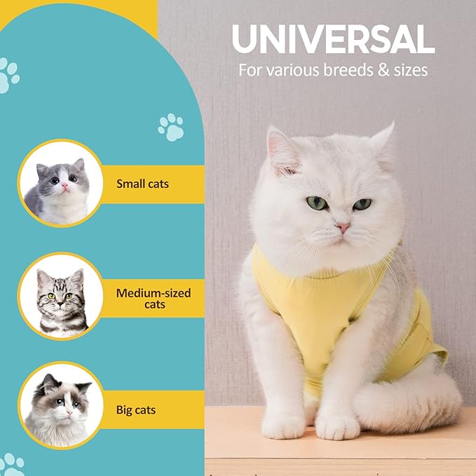 Avont Cat Recovery Suit - Kitten Onesie for Cats After Surgery, Cone of Shame Alternative Surgical Spay Suit for Female Cat, Post-Surgery or Skin Diseases Protection -Yellow(M)
