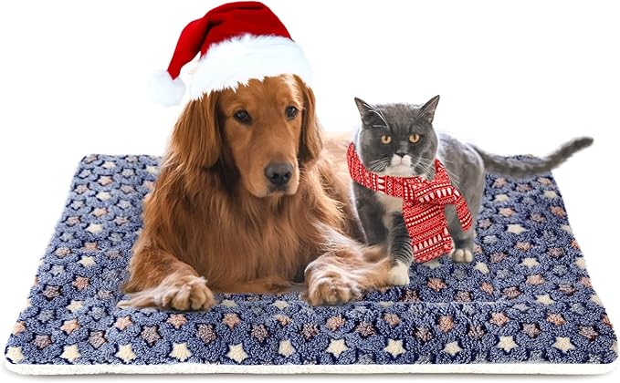 Mora Pets Dog Bed Crate Pad Ultra Soft Pet Bed with Cute Star Print Washable Crate Mat for Large Medium Small Dogs Reversible Fleece Dog Crate Kennel Mat Cat Bed Liner 41 x 29 inch Dark Blue