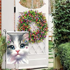 Cute Kitty Garden Flag 12x18 Inch Bling Rhinestone Cat Face Banner Double Sided Kitten Yard Decor for Cat Lovers, Spring Summer Outdoor Decoration