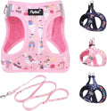 PUPTECK Dog Harness and Leash Set for Small Medium Dogs No Pull Step-in Soft Mesh Puppy Cat Vest Harnesses Reflective at Night, LightPink Print, S