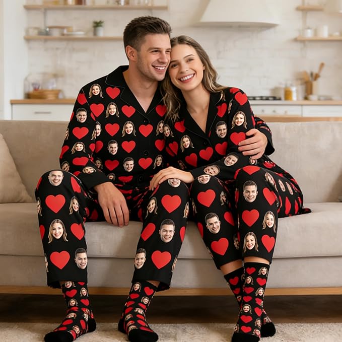 D-Story Personalized Pajamas with 1-8 Faces for Women Men, Custom Christmas Pjs, Pajamas Gifts For Family,Cat Mom,Dog Mom