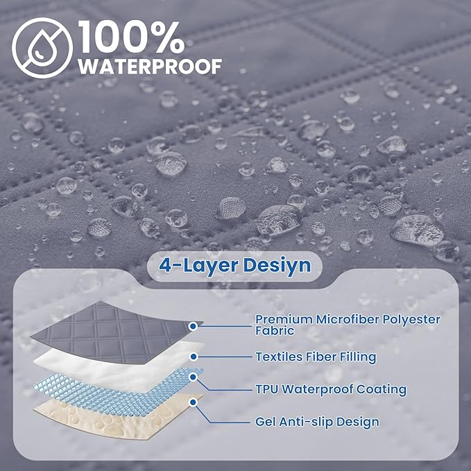 Waterproof Dog Bed Cover Pet Blanket, Soft Couch Cover for Dogs Washable, Non-Slip Dog Blanket Protect Furniture Couch Sofa Car for Puppy Large Dogs Cat (52x82 Inch, Grey Blue)