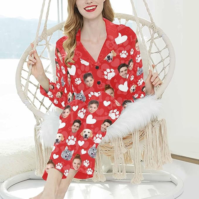 Artsadd Custom Pajamas for Women Men Family, Personalized Face Pjs Pajama Pants, Funny Pet Photo Loungewear Sleepwear Jammies