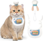 HOWWFALY Cat Halloween Costumes Pet Chef Hat &Hamburger Bib Costume Set, Funny Holiday Cooking Outfit for Small Medium Cats Pets