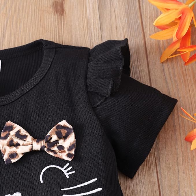 Akyzic Little Girl Skirt Outfit Two Piece Spring Summer Outfit Butterfly Dress Cat Print Skirt Toddler Girl Outfit Set