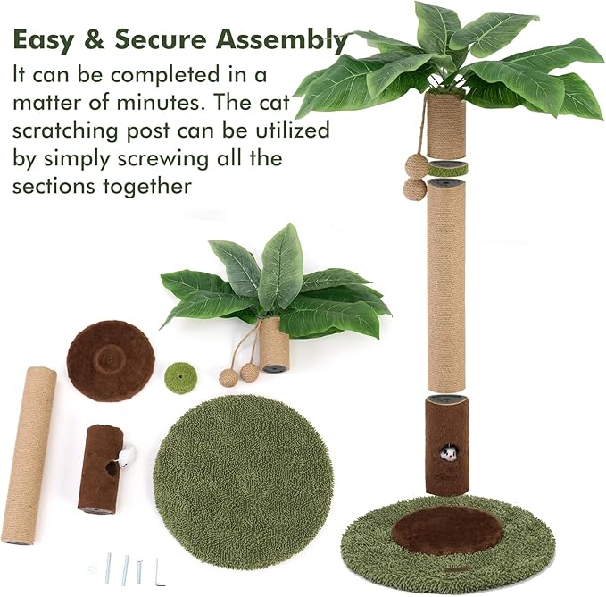 Cat Scratching Post for Indoor Cats and Kitten - 35.43" Tall Cat Scratching Post with Sisal Rope,Palm Tree Cat Scratch Post with Hanging Ball (35.4-Green, 35.4in)