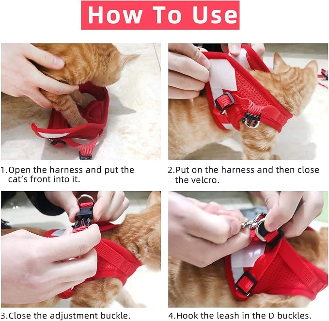Red Cat & Dog Vest Harness - All Weather Mesh, Reflective Strap, Adjustable Step-in Harness for Small Pets (Red, S)