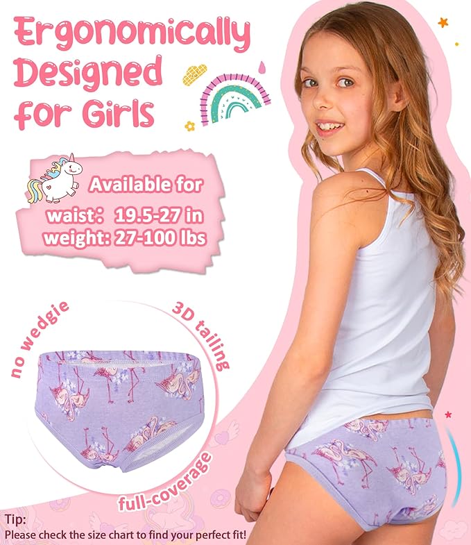 Girls and Toddlers 100% Cotton Underwear Tagless Soft Panties Size 2-3T,4-5T,6,8,10,12 (6-Pack)