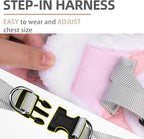PUPTECK Plush Dog Harness and Leash Set for Small Medium Dogs No Pull Step-in Soft Mesh Puppy Cat Winter Vest Harnesses Reflective at Night Warm, Plush Pink, S