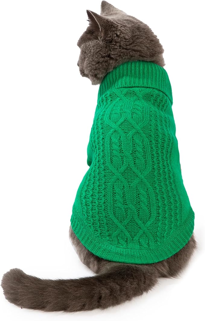 Stretchy Cat Sweater - 17 Colors & 6 Sizes | Snug Winter-Ready Knit for Boy/Girl Cats & Kittens(Dark Green, X-Small)