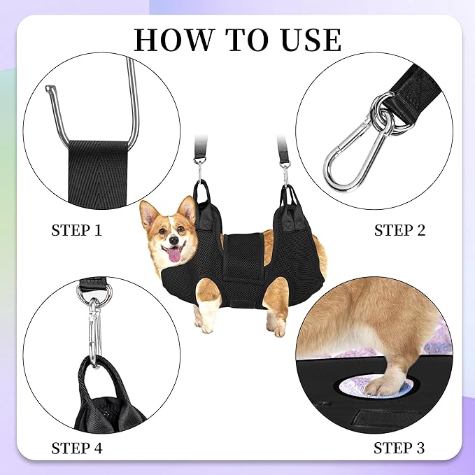 PatiencET Dog Grooming Hammock for Small Dogs Pet Hammock for Nail Trimming Dog Sling for Nail Clipping Dog Hanging Harness (Black S)