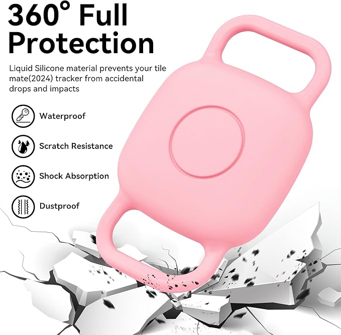 DDJ 2-Pack Dog Collar Holder for Tile Life360 Mate (2024) 2022 Tracker, Waterproof Silicone Cover Full-Body Protective Case for Tile Mate Tracker Cat Collar, Ultra Durable, Scratch Resistant, Pink