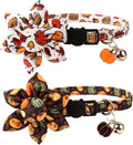 ADOGGYGO Thanksgiving Cat Collars with Removable Flower Bell, Adjustable Thanksgiving Fall Pumpkin Floral Collars for Girl Cats & Kittens
