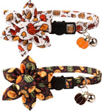 ADOGGYGO Thanksgiving Cat Collars with Removable Flower Bell, Adjustable Thanksgiving Fall Pumpkin Floral Collars for Girl Cats & Kittens