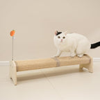 PETKARAY Horizontal Scratching Post, 30" Sisal Cat Scratch Pad, Large Floor Mounted Cat Scratcher with Spring Toy, Protect Furniture for Indoor Kitten