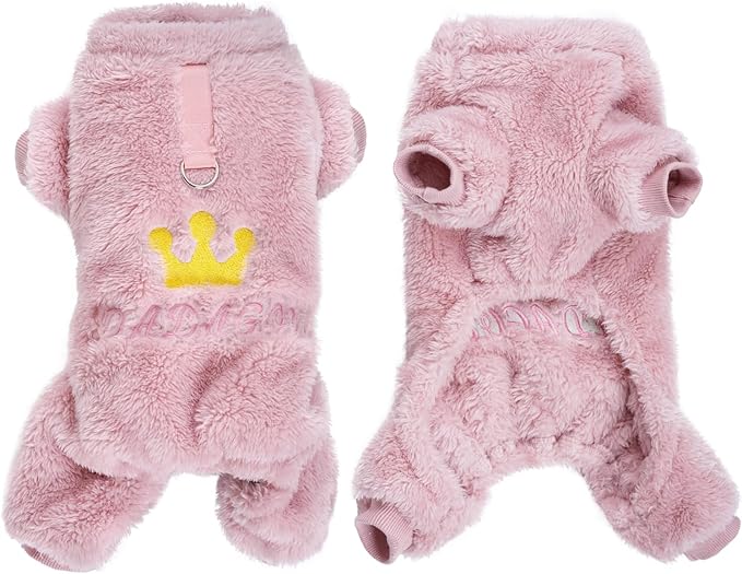Plush Dog Pajamas Cute Warm Puppy Crown Pajamas Warm Kitten Winter Jumpsuit Clothes for Small Dogs Cats Girl(S)