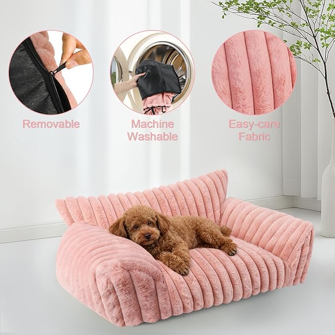Cute Dog Cat Couch for Medium Large Dogs,Fluffy Pet Sofa Dog Couch Bed with Premium Soft Corduroy Fleece,Cute Washable Dog Bed Medium Large Size Dog,Supportive Cat Sofa Pet Bed(36x27x10,Pink)