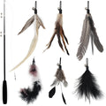SONGWAY Interactive Cat Feather Toy Set - Retractable Teaser Wand with 6 Pcs Feather Refills with Bell, Cat Wand Toys for Indoor Cats Kittens Play Chase Exercise, Black