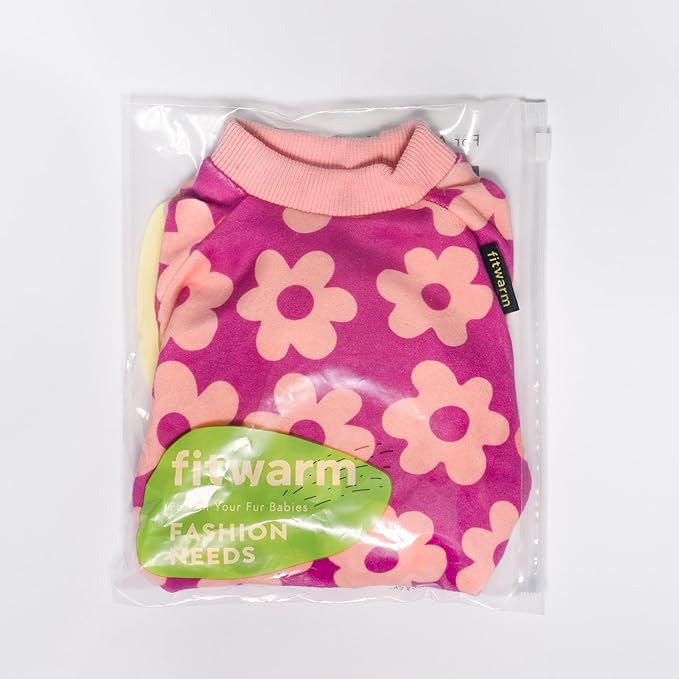Fitwarm Flower Fleece Dog Pajamas, Warm Winter Dog Clothes for Small Dogs Girl, Cozy Pet Onesie with Feet, Pink, XS