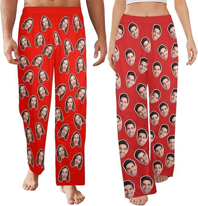 Artsadd Personalized Christmas Pajama Pants Socks for Men Custom Photo Pajama Bottoms for Men S-XXL