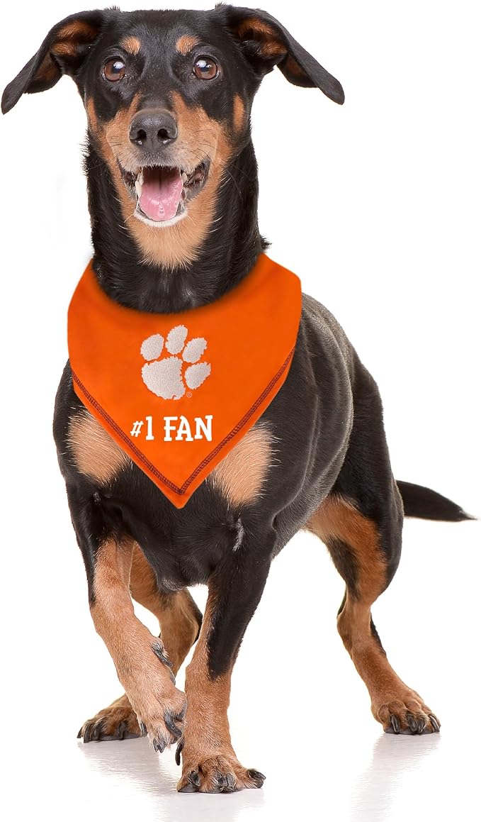 Pets First NCAA Clemson Tigers Personalized Tie Bandana for Dogs, Size Small/Medium. Custom Dog Bandana Scarf Bib for Pet Cat Dog