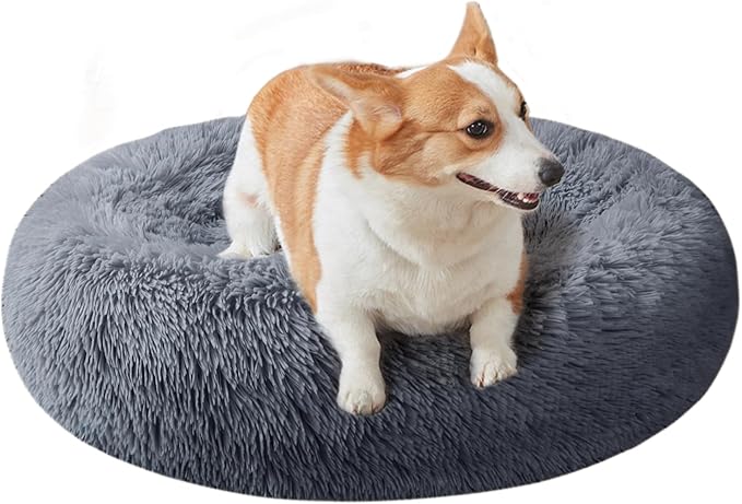 Nisrada Dog Bed for Small Medium Large Dogs, 27 inch Calming Dogs Bed, Washable-Round Cozy Soft Pet Bed for Puppy and Kitten with Slip-Resistant Bottom