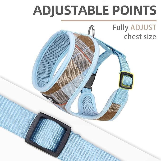 PUPTECK Soft Mesh Dog Harness and Leash Set Pet Puppy Cat Comfort Padded Vest No Pull Harnesses, Blue&Brown, XL
