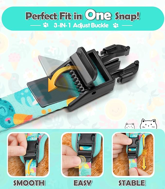 Halypet Cat Harness and Leash Set[MAX Safety 4th-Gen] Cute Escape Proof Vest Harness for Girl&Boy Cat Walking, Comfortable Adjustable Leash and Reflective Strips for Outdoor Kitten, XS Green Tropics