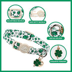 Cat Collar,2Pack St.Patrick's Day Cat Collars Cute Breakaway Kitty Collars,Spring Green Shamrock Cat Collar with Bell, Lucky Clover Kitten Collars with Safety Buckle for Girl & Boy Cats
