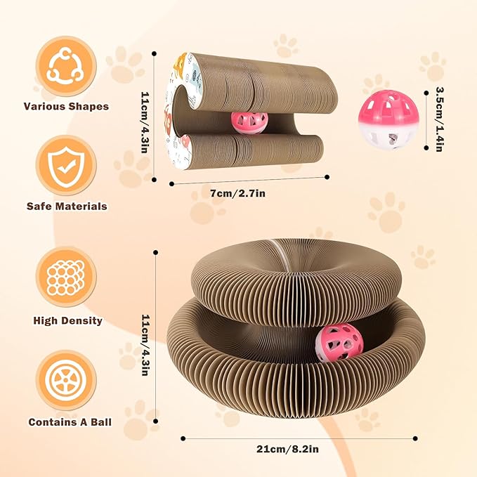Interactive Cardboard Cat Toys,Cat Scratching Board with A Ball,Shape Shifting Accordion Cat Scratcher Toys with Different Shapes,Magic Kitten Scratcher Pads for Indoor