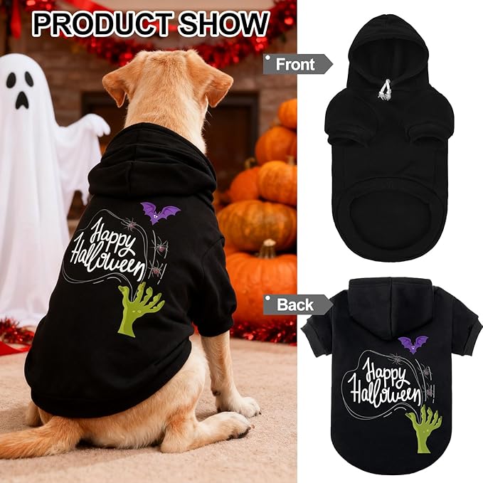 EXPAWLORER Dog Hoodie-Soft and Warm Dog Sweaters, Pet Clothes Autumn Winter Coat Sweatshirt with Halloween Theme Print for Puppy,Cat, Small Medium Large Dogs
