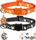 2Pcs Breakaway Cats Collars Cat Collars for Boy & Girl Cats Adjustable Kitten Collars with Bell,Black+Tangerine,8"-13.1"
