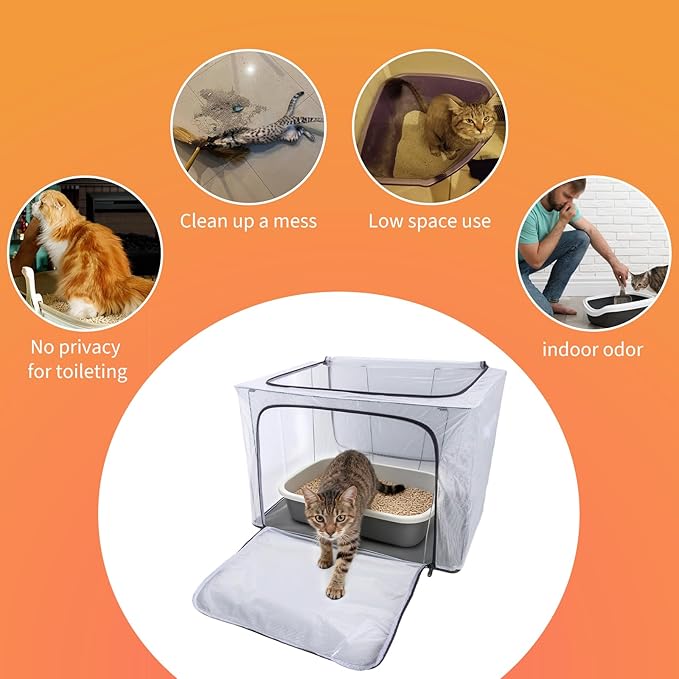 Cat Litter Box Cover with Front and Top Flip-Up Lid,Foldable Waterprof Cat Litter Cover for Odor Control,Easy Access(24x17x16inch)