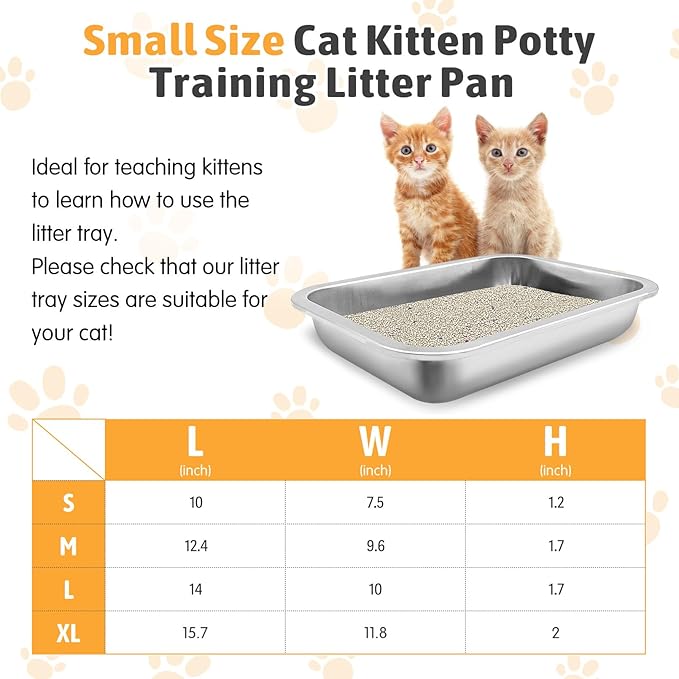 Fhiny 4Pack Stainless Steel Kitten Litter Box, Small Size Low Entry Metal Cat Open Litter Pan Potty Kitten Training Toilet Odor Control Smooth Surface (L: 14" L×10" W×1.7" H)