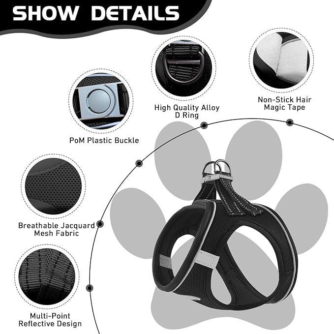 Soft Mesh Dog Harness and Leash Set, No Pull Puppy Harness and Leash Set, Reflective Step in Harness for Small Medium Dogs, Easy Walk Escape Proof Vest Harnesses (Black, S)