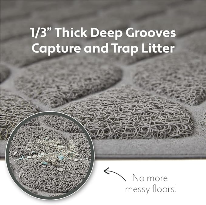 MIGHTY MONKEY Waterproof BPA Free Cat Litter Box Trapping Mat, Easy Clean Floors, Textured Backing, Soft on Sensitive Kitty Paws, Cats Accessories, Less Waste, Stays in Place, 35x23, Slate Gray