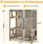 Lovupet Wooden Cat House with Scratching Posts, Luxury Large Cat Condo with Lockable Wheels, Indoor Kitten Cage with Escape Door, GC11