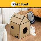 Cardboard Cat House with Scratch Pad & Catnip, Cat Play Scratching House for Indoor Hideaway Furniture, Heavy Duty Sturdy Cardboard Scratcher, Easy to Assemble Birthday Gift, Medium
