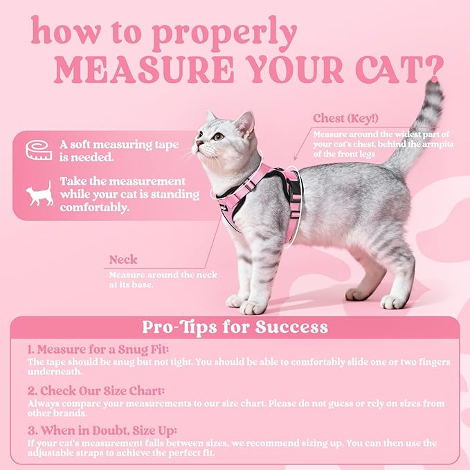rabbitgoo Cat Harness and Leash for Walking, Escape Proof Soft Adjustable Vest Harnesses for Cats, Easy Control Breathable Reflective Strips Jacket, Pink, S