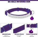 EXPAWLORER Soft Velvet Safe Cat Collars for Girl Cats -2 Pack Rhinestones Bling Diamante Adjustable Collars Breakaway- Chirstmas Cat Clollar Gifts with Bells for Boy Cats Kitty and Small Dogs