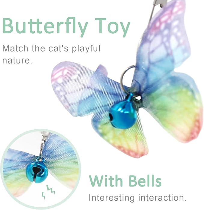 SONGWAY Cat Toy Wand Replacement - 10 Pieces Insect Butterfly Cat Toys, Cat Feather Toy Refills, Cat Teaser Wand Attachments, Interactive Cat Toys for Indoor Cats