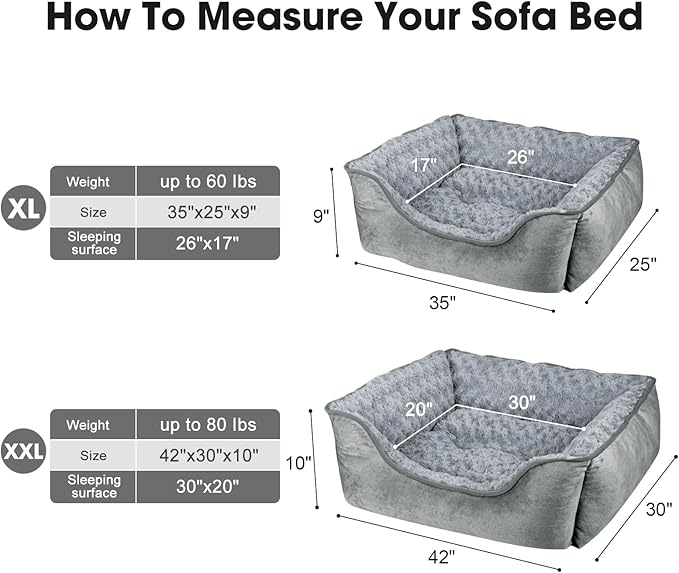 JOEJOY Rectangle Dog Bed for Large Medium Small Dogs - Washable Orthopedic Sofa Bed, Soft Breathable Puppy & Pet Cuddler, Durable Calming Dog Bed with Anti-Slip Bottom, Multiple Sizes, Grey
