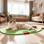 2 PC Cat Scratcher Mat - Natural Cotton Rope Oval Horizontal Scratch Pad (11''x13.7'') with Dangling Ball Toy, Cat Ear Design, Furniture Protector for Floor/Wall, Durable Handmade (Green, 2 PC)