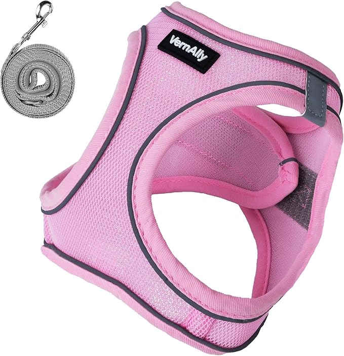 Sparkly Dog Harness Small Sized and Leash Set for Small Dogs Cats,Pink S Puppy Harness, Step in Soft Dog Reflective Vest, Breathable Mesh Pet Harness. (Pink, M)