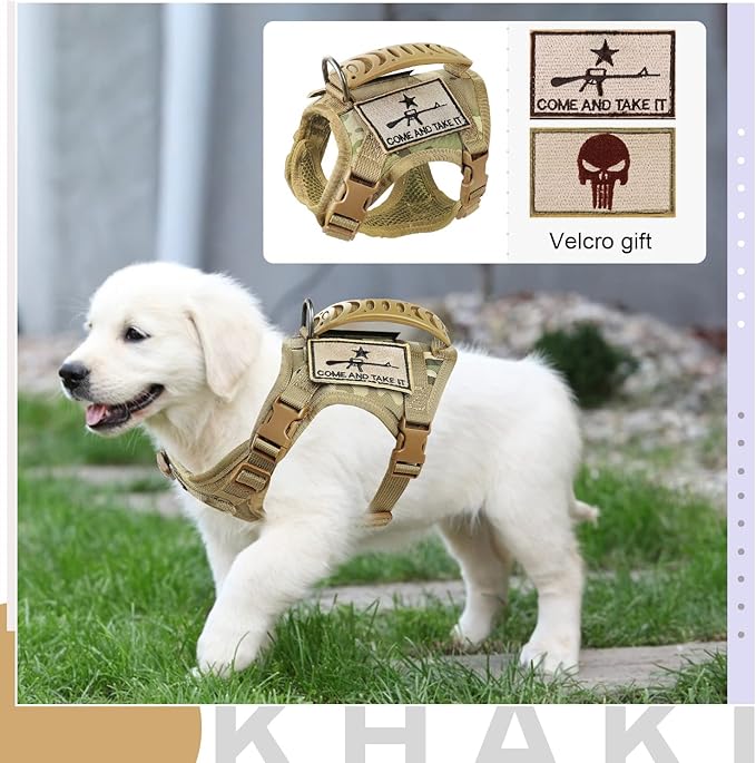 Tactical Dog Training Harness Outdoor Working Vest Adjustable Military MOLLE Dog Vest Harness with Rubber Handle (X-Small (Pack of 1), Beige)