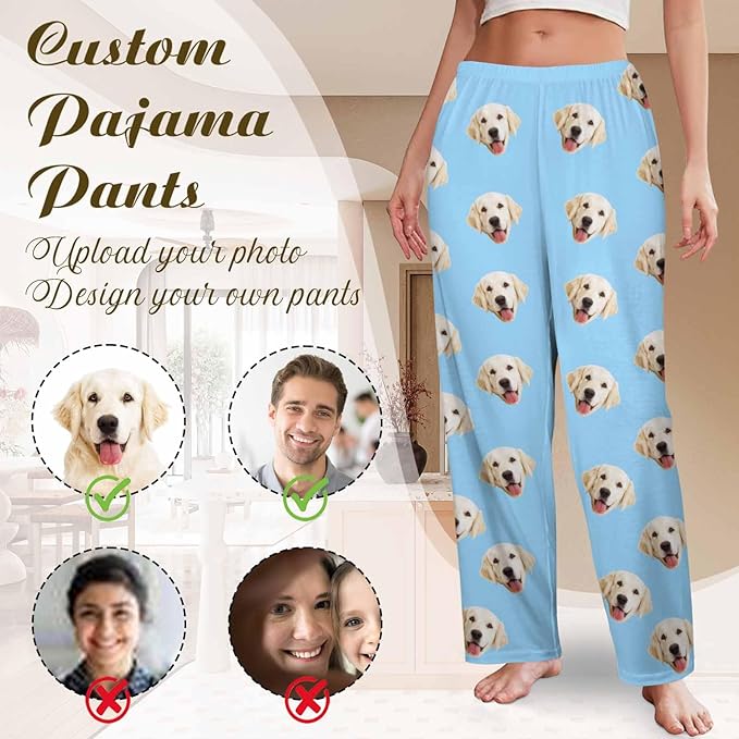 Custom Couple Pajama Pants Sock with Funny Face, Personalized PJ Anniversary Birthday Women Men Pants