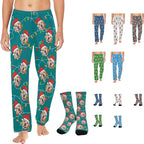 Artsadd Personalized Christmas Pajama Pants Socks for Men Custom Photo Pajama Bottoms for Men S-XXL