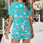 D-Story Custom Short Pajama Set with Pet Face Personalized Photo Sleepwear 2 Pieces Pjs Nightwear Xmas Gift for Women