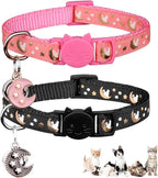 2Pcs Breakaway Cats Collars Cat Collars for Boy Cats Adjustable Kitten Collars with Bell,Black+Pink,8"-13.1"